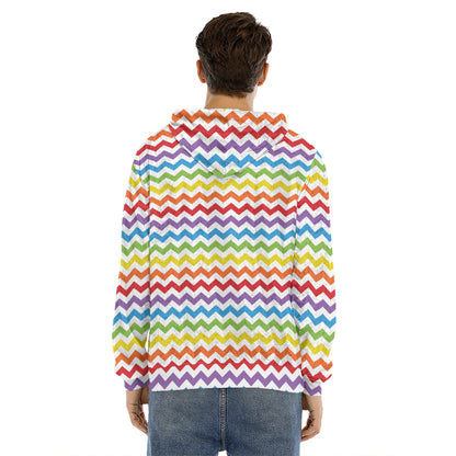 Rainbow Chevron Pattern Print Men's Velvet Pullover Hoodie