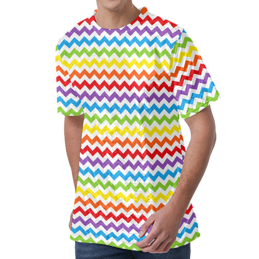 Rainbow Chevron Pattern Print Men's Velvet T-Shirt