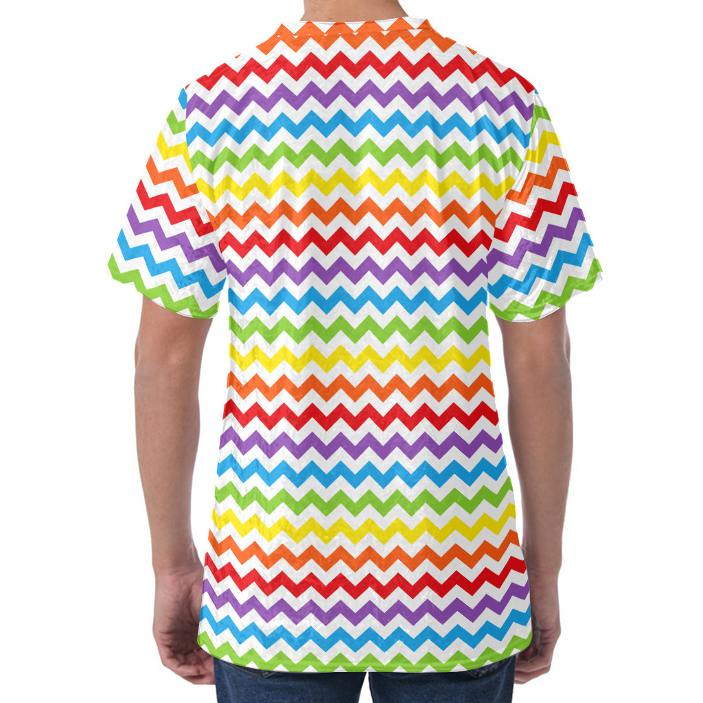 Rainbow Chevron Pattern Print Men's Velvet T-Shirt
