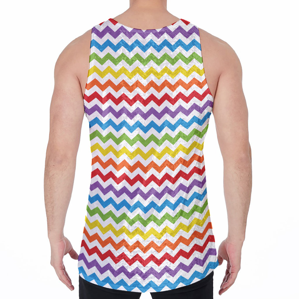Rainbow Chevron Pattern Print Men's Velvet Tank Top