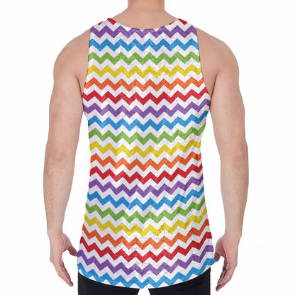 Rainbow Chevron Pattern Print Men's Velvet Tank Top