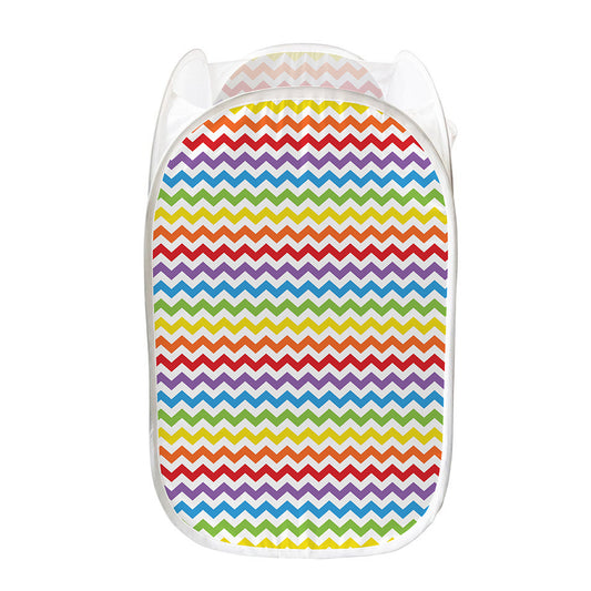 Rainbow Chevron Pattern Print Mesh Laundry Hamper