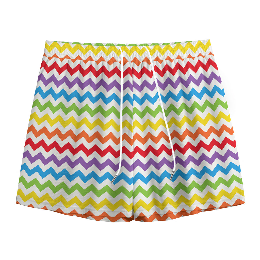 Rainbow Chevron Pattern Print Mesh Shorts