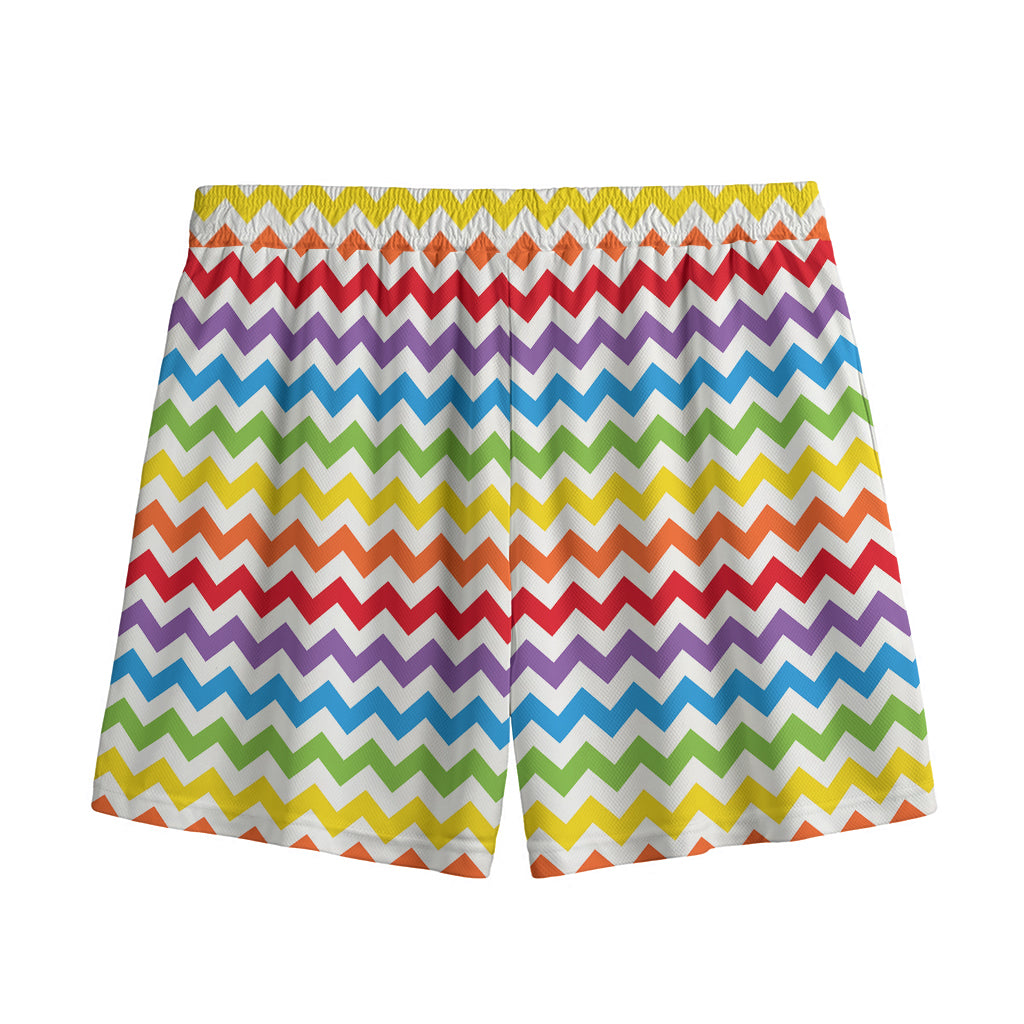 Rainbow Chevron Pattern Print Mesh Shorts