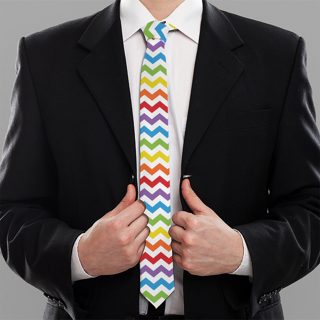 Rainbow Chevron Pattern Print Necktie