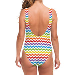 Rainbow Chevron Pattern Print One Piece Swimsuit