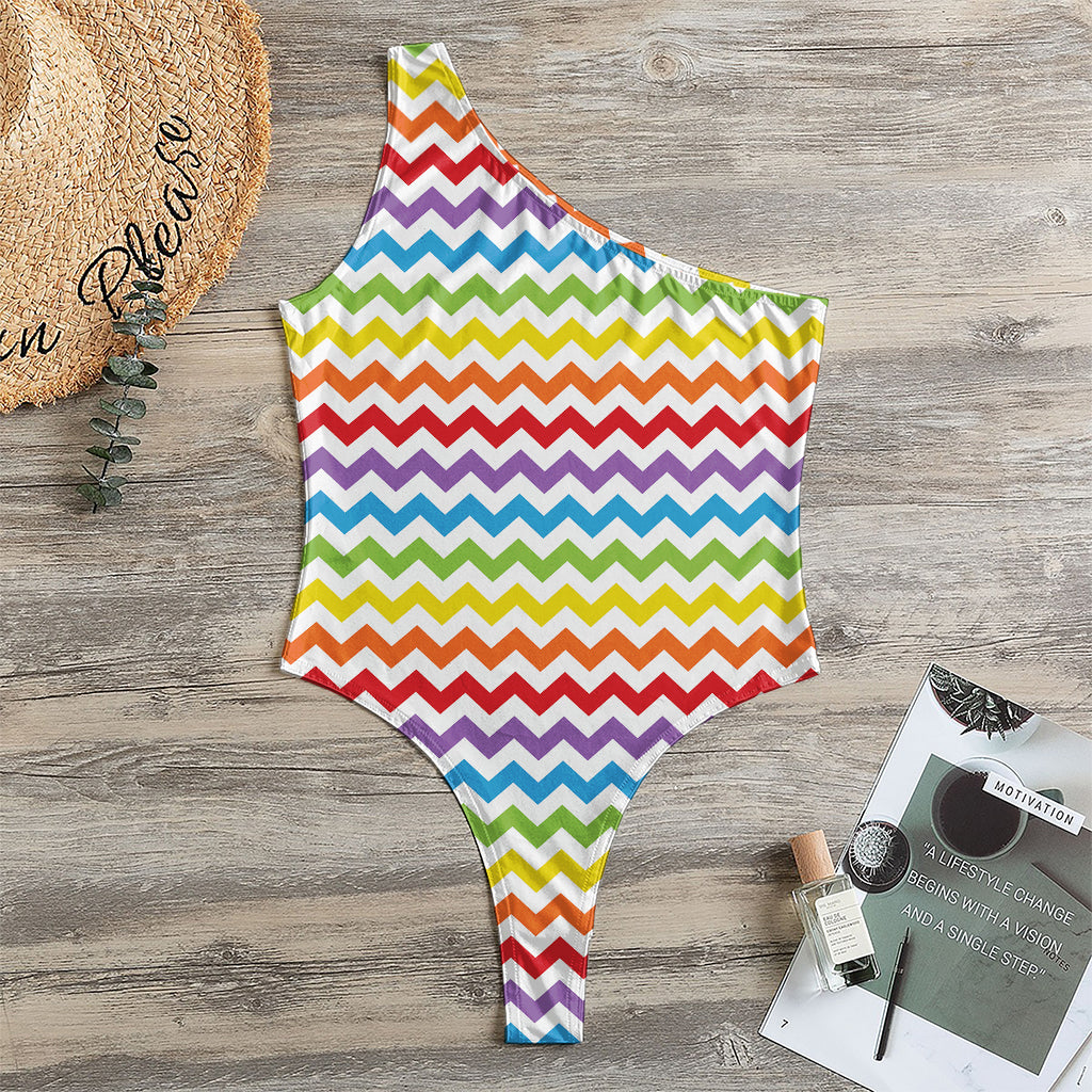 Rainbow Chevron Pattern Print One Shoulder Bodysuit