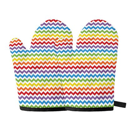 Rainbow Chevron Pattern Print Oven Mitts