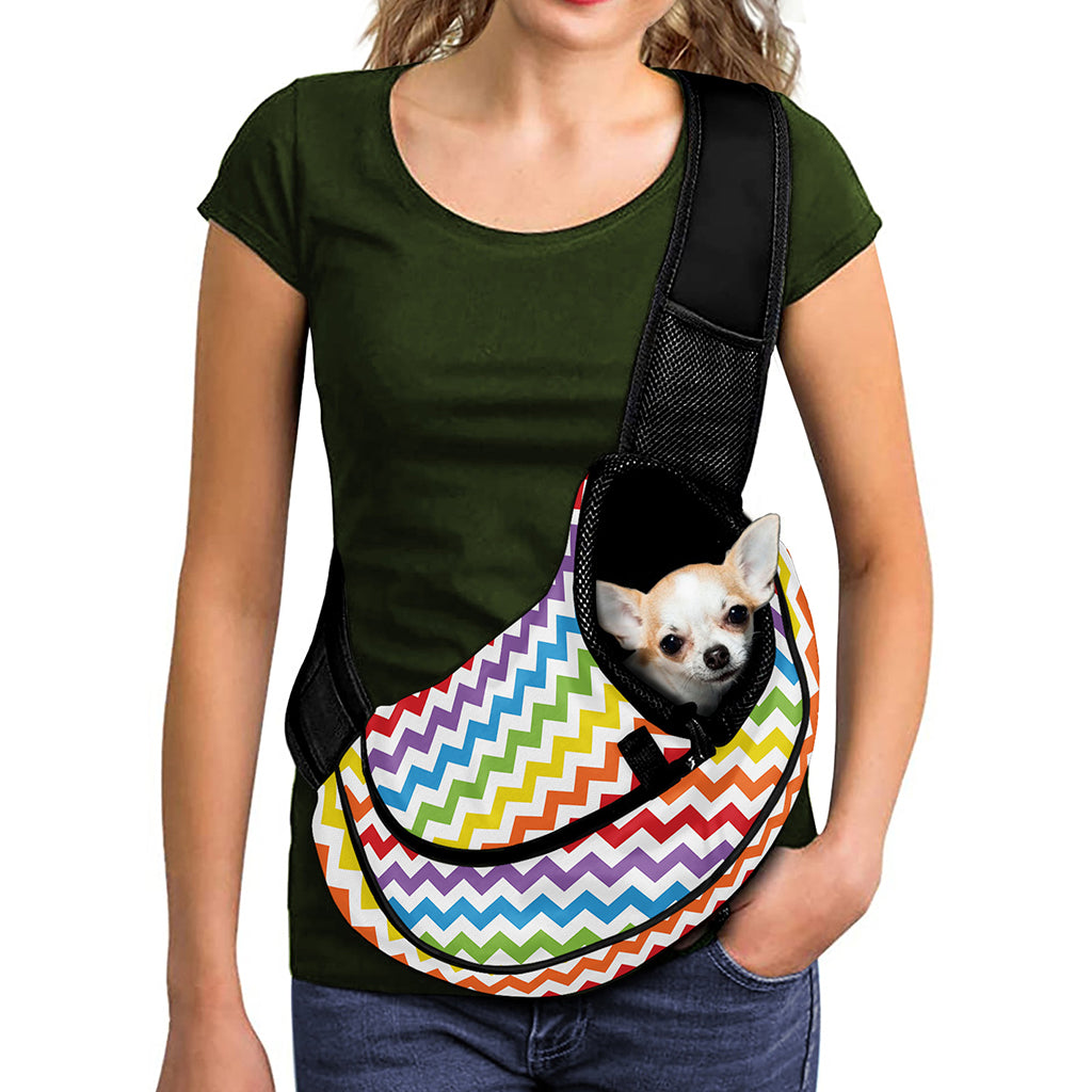 Rainbow Chevron Pattern Print Pet Sling Carrier