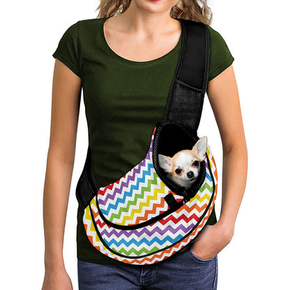 Rainbow Chevron Pattern Print Pet Sling Carrier