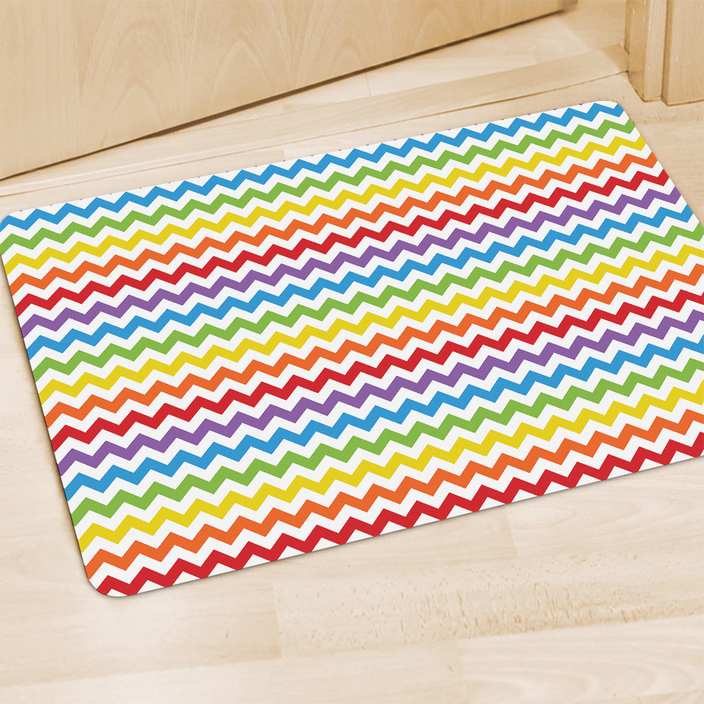 Rainbow Chevron Pattern Print Polyester Doormat