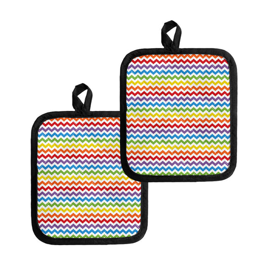 Rainbow Chevron Pattern Print Pot Holders