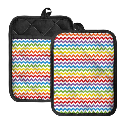 Rainbow Chevron Pattern Print Pot Holders With Pocket