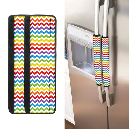Rainbow Chevron Pattern Print Refrigerator Handle Covers