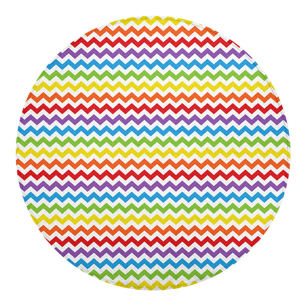 Rainbow Chevron Pattern Print Round Blanket