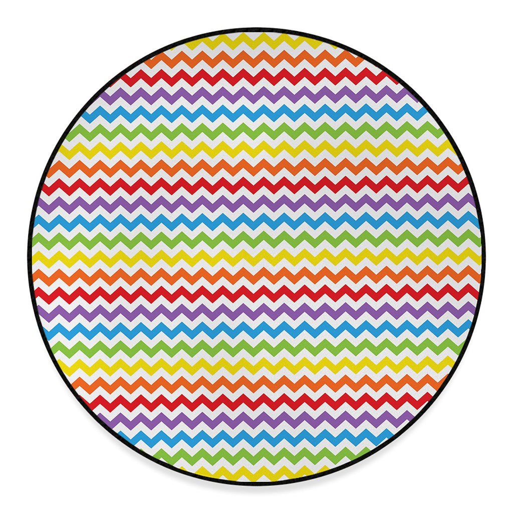 Rainbow Chevron Pattern Print Round Floor Mat