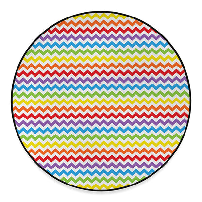 Rainbow Chevron Pattern Print Round Floor Mat