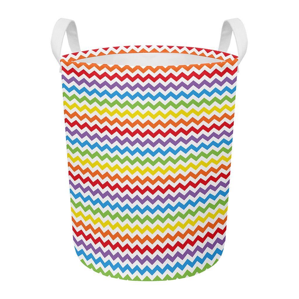 Rainbow Chevron Pattern Print Round Laundry Basket