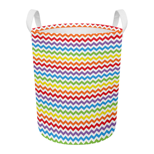 Rainbow Chevron Pattern Print Round Laundry Basket