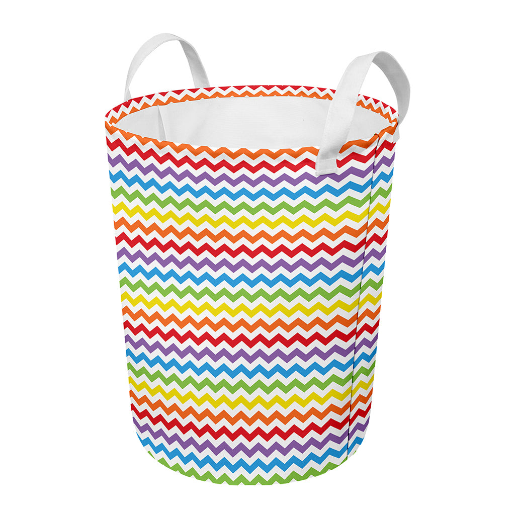 Rainbow Chevron Pattern Print Round Laundry Basket
