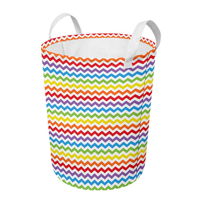 Rainbow Chevron Pattern Print Round Laundry Basket