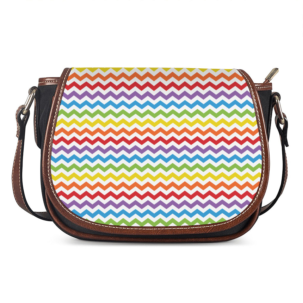 Rainbow Chevron Pattern Print Saddle Bag
