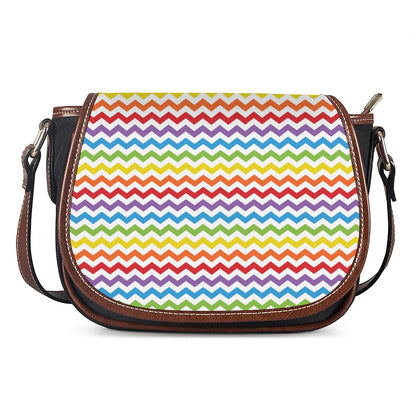 Rainbow Chevron Pattern Print Saddle Bag