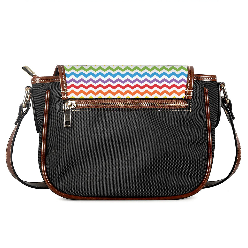 Rainbow Chevron Pattern Print Saddle Bag