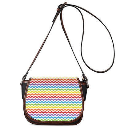 Rainbow Chevron Pattern Print Saddle Bag