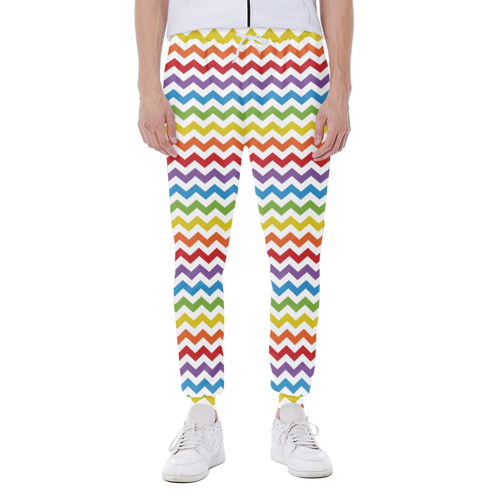 Rainbow Chevron Pattern Print Scuba Joggers