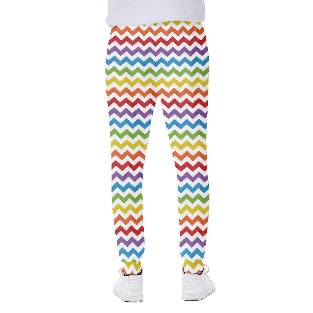 Rainbow Chevron Pattern Print Scuba Joggers