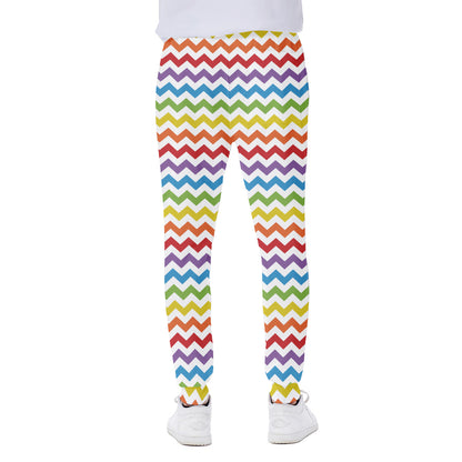 Rainbow Chevron Pattern Print Scuba Joggers