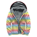Rainbow Chevron Pattern Print Sherpa Lined Zip Up Hoodie