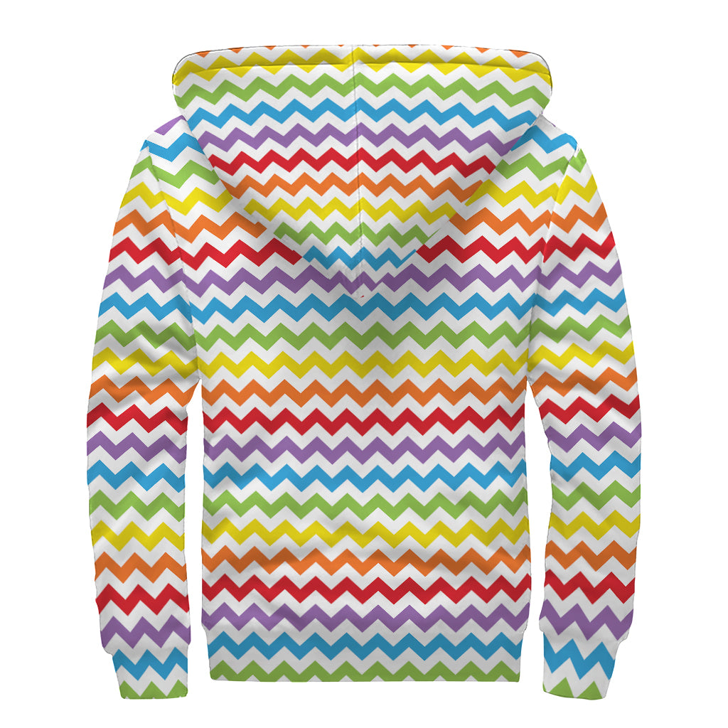 Rainbow Chevron Pattern Print Sherpa Lined Zip Up Hoodie