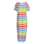 Rainbow Chevron Pattern Print Short Sleeve Long Nightdress