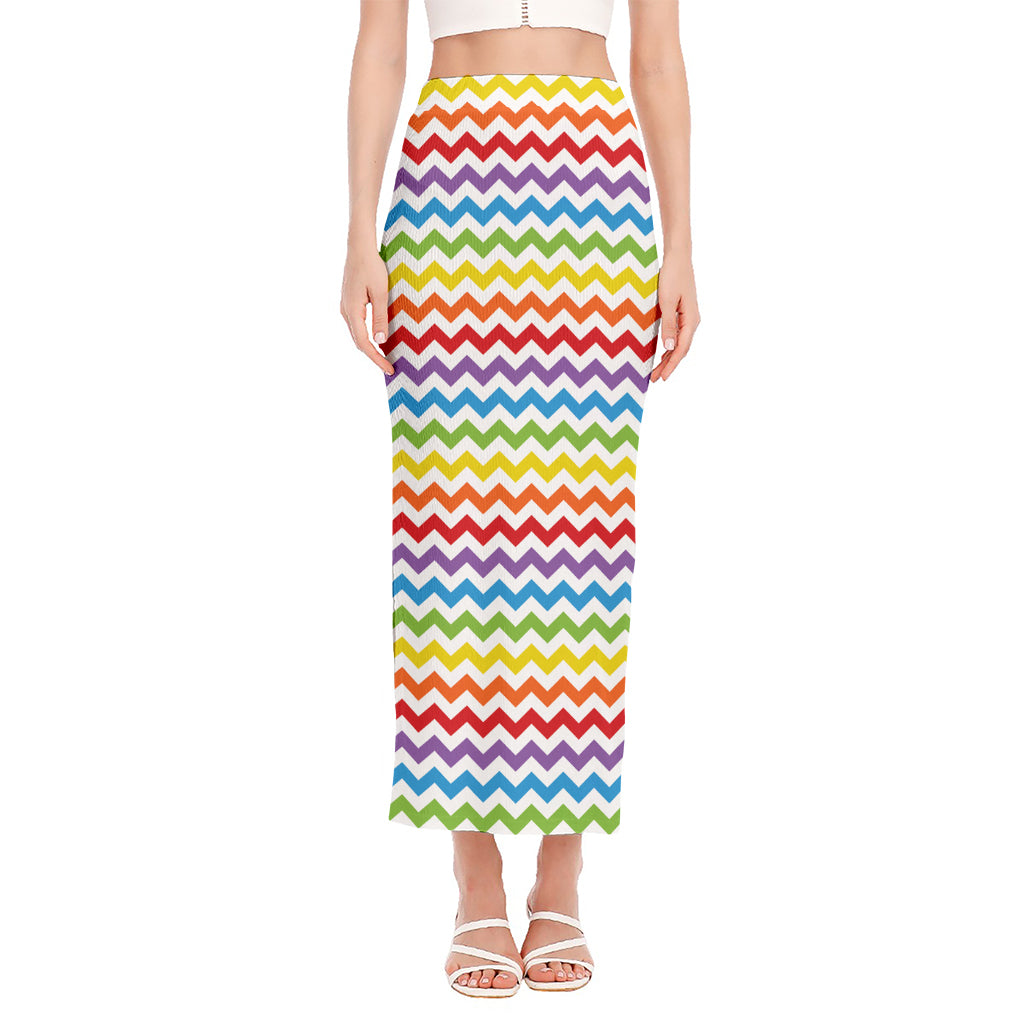 Rainbow Chevron Pattern Print Side Slit Maxi Skirt