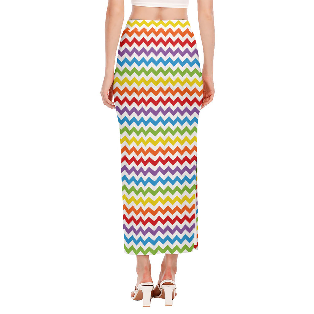 Rainbow Chevron Pattern Print Side Slit Maxi Skirt