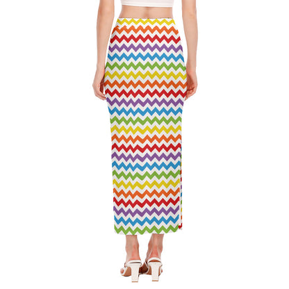 Rainbow Chevron Pattern Print Side Slit Maxi Skirt