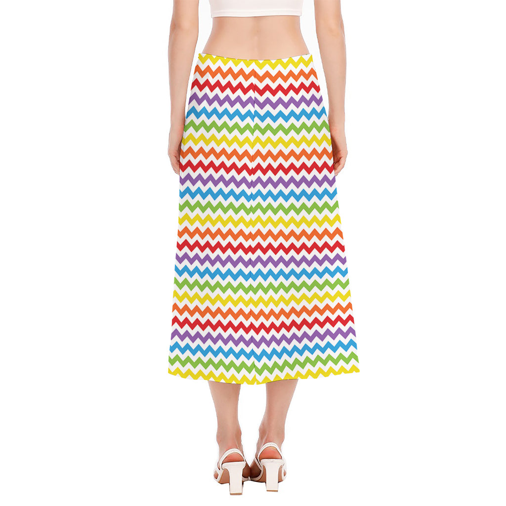 Rainbow Chevron Pattern Print Side Slit Midi Skirt