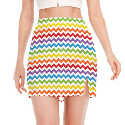 Rainbow Chevron Pattern Print Side Slit Mini Skirt