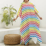 Rainbow Chevron Pattern Print Silk V-Neck Kaftan Dress