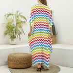 Rainbow Chevron Pattern Print Silk V-Neck Kaftan Dress