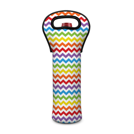Rainbow Chevron Pattern Print Single Neoprene Wine Tote