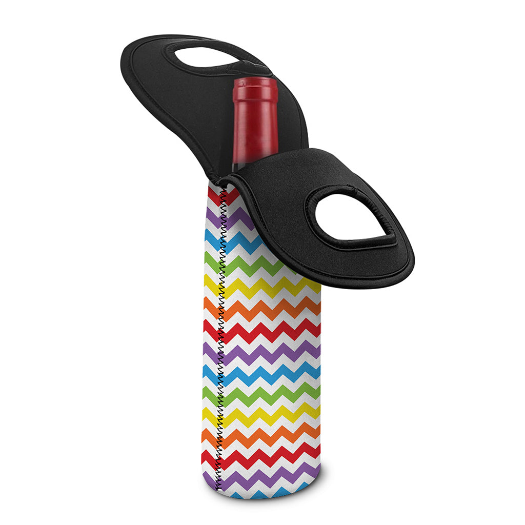 Rainbow Chevron Pattern Print Single Neoprene Wine Tote