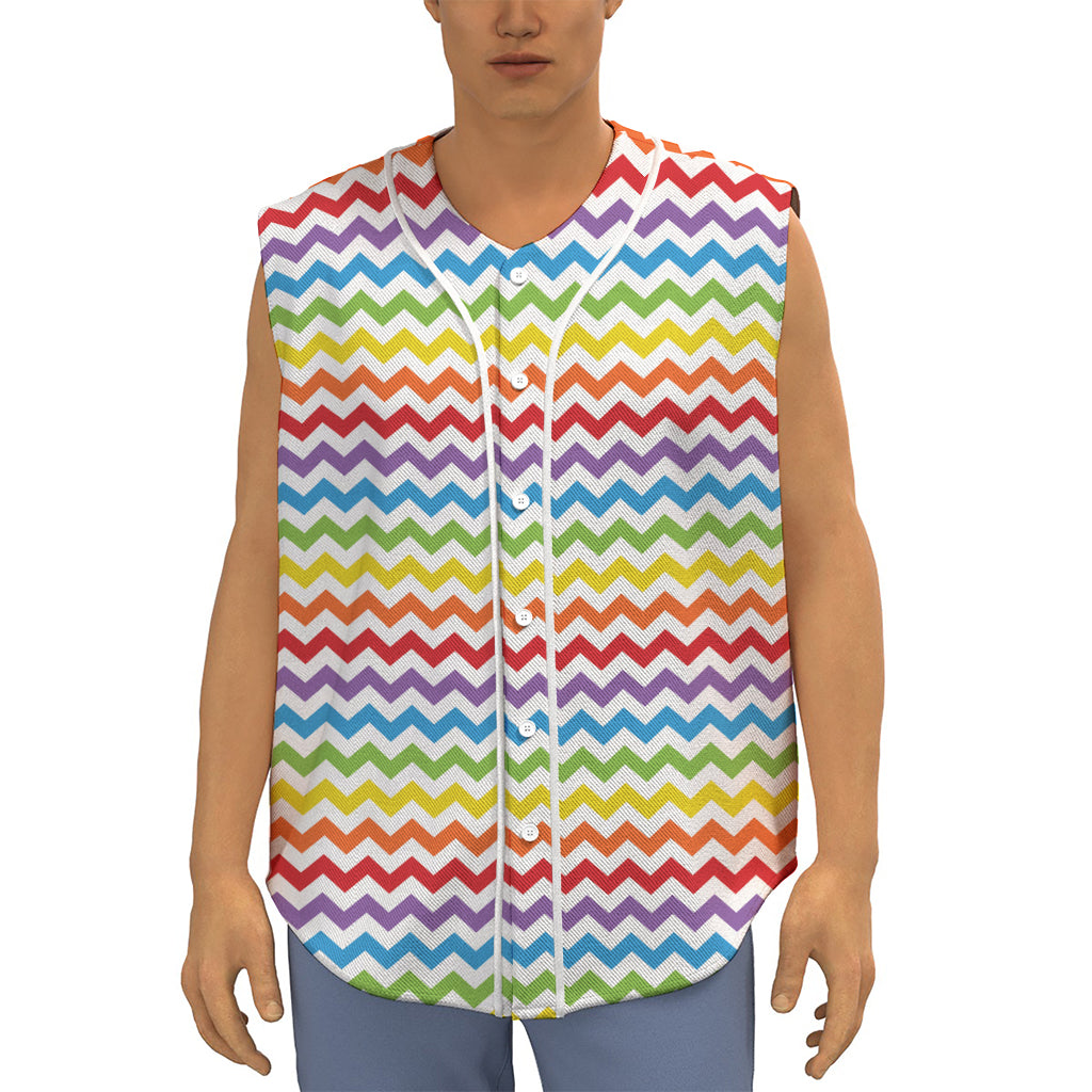 Rainbow Chevron Pattern Print Sleeveless Baseball Jersey