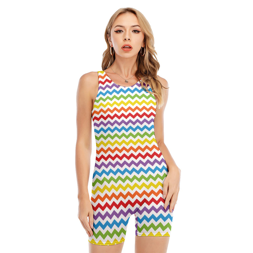 Rainbow Chevron Pattern Print Sleeveless One Piece Swimsuit