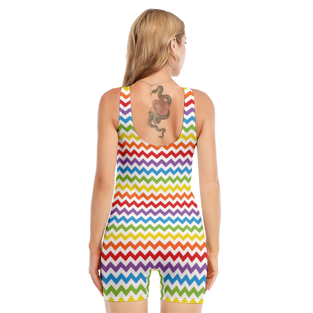 Rainbow Chevron Pattern Print Sleeveless One Piece Swimsuit