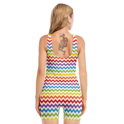 Rainbow Chevron Pattern Print Sleeveless One Piece Swimsuit