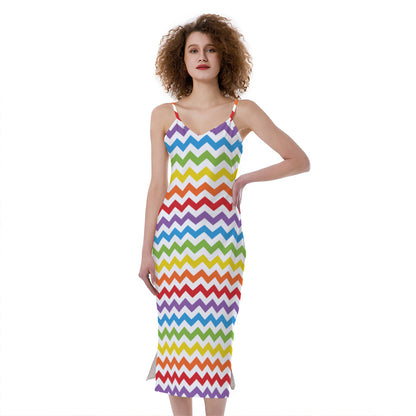 Rainbow Chevron Pattern Print Slim Fit Midi Cami Dress