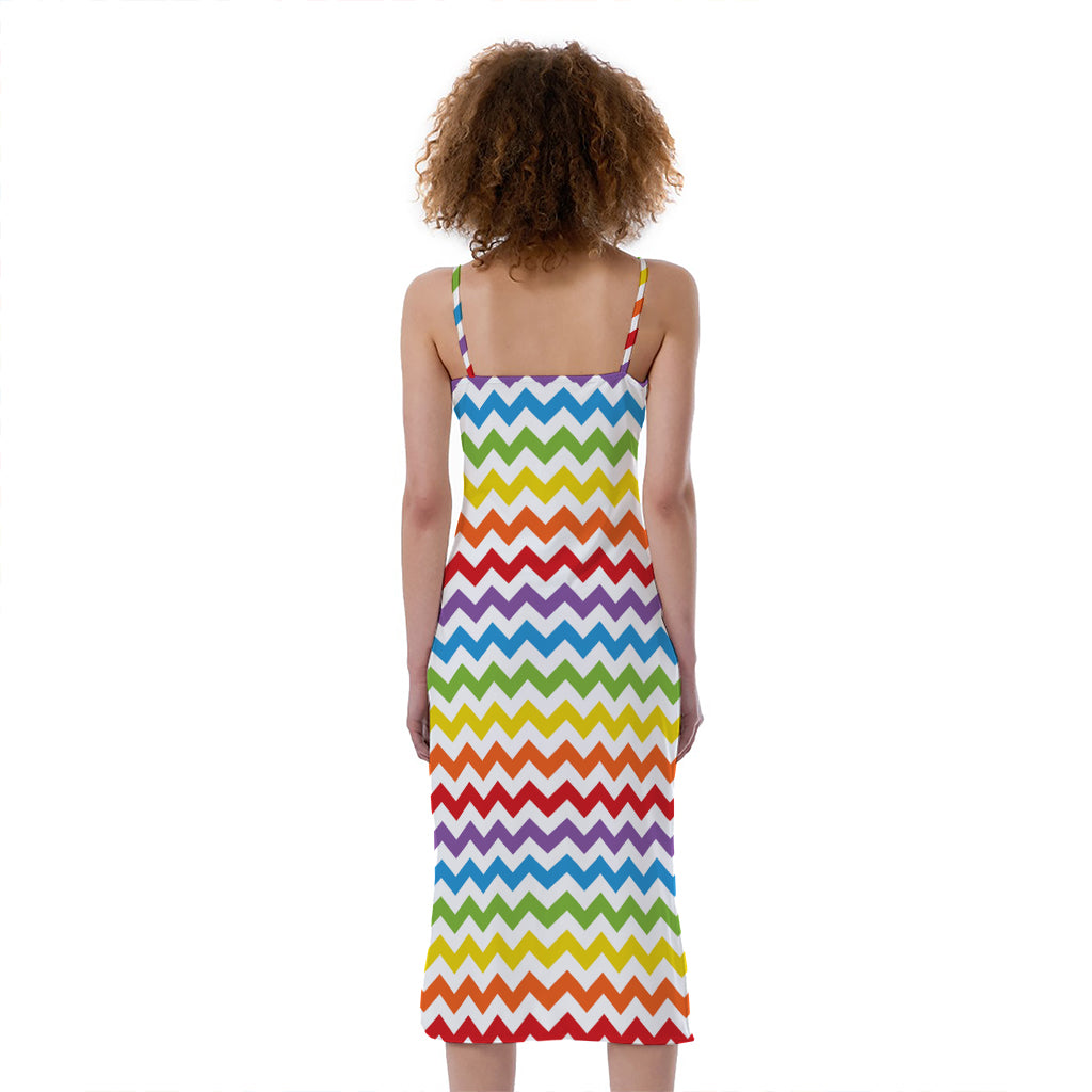 Rainbow Chevron Pattern Print Slim Fit Midi Cami Dress